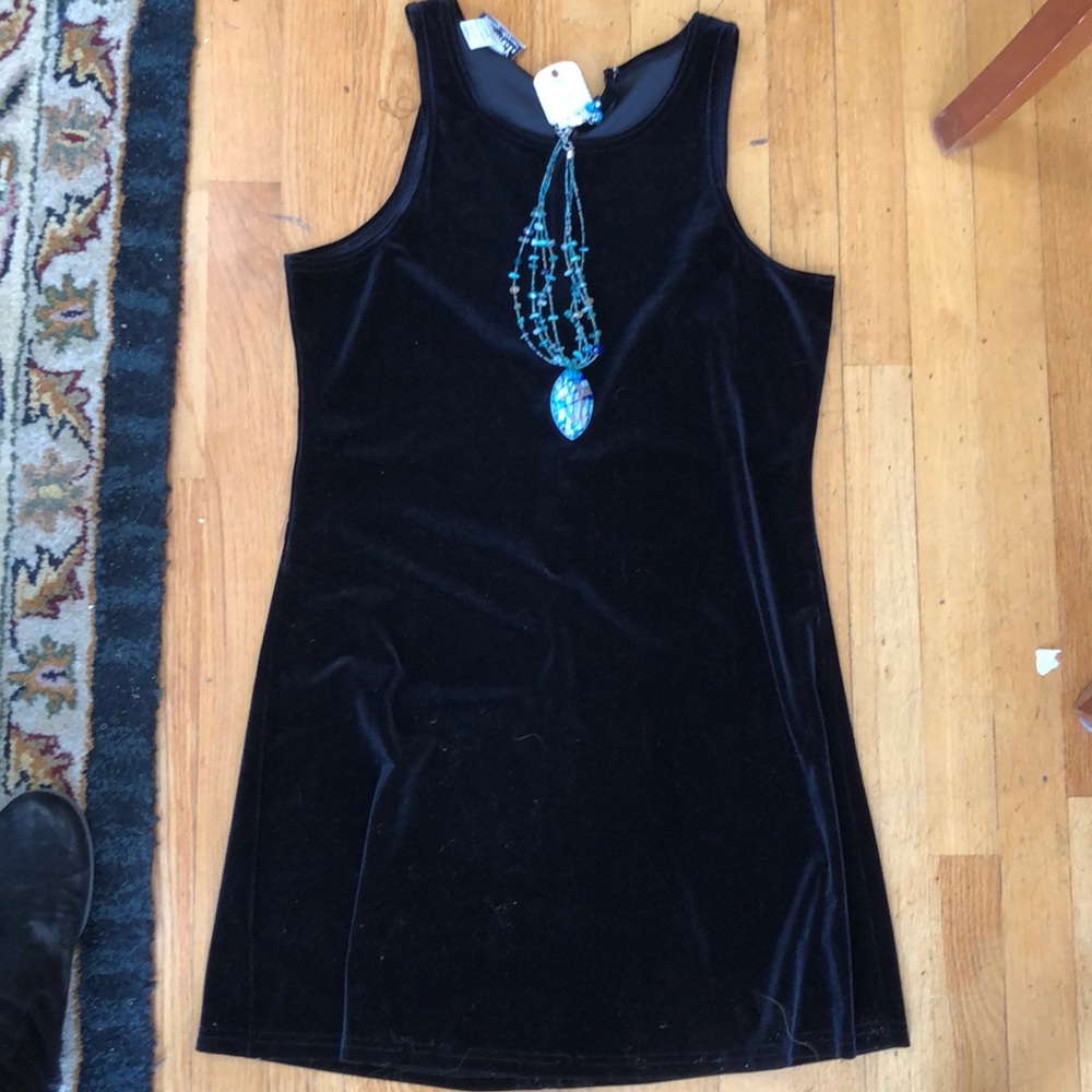 Black velvet dress with necklace